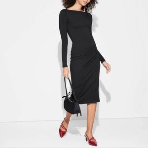 Wild Fable Black Long Sleeve Knit Midi Dress